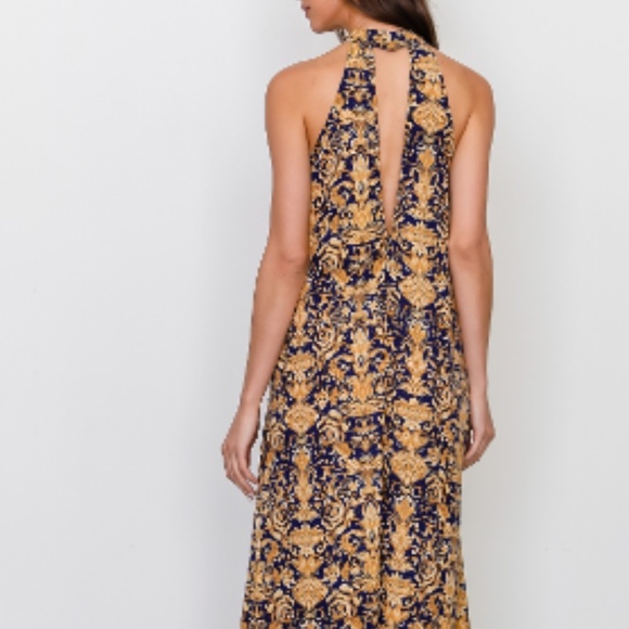 Regal Gold/Navy Sleeveless Maxi Dress - Picture 4 of 8